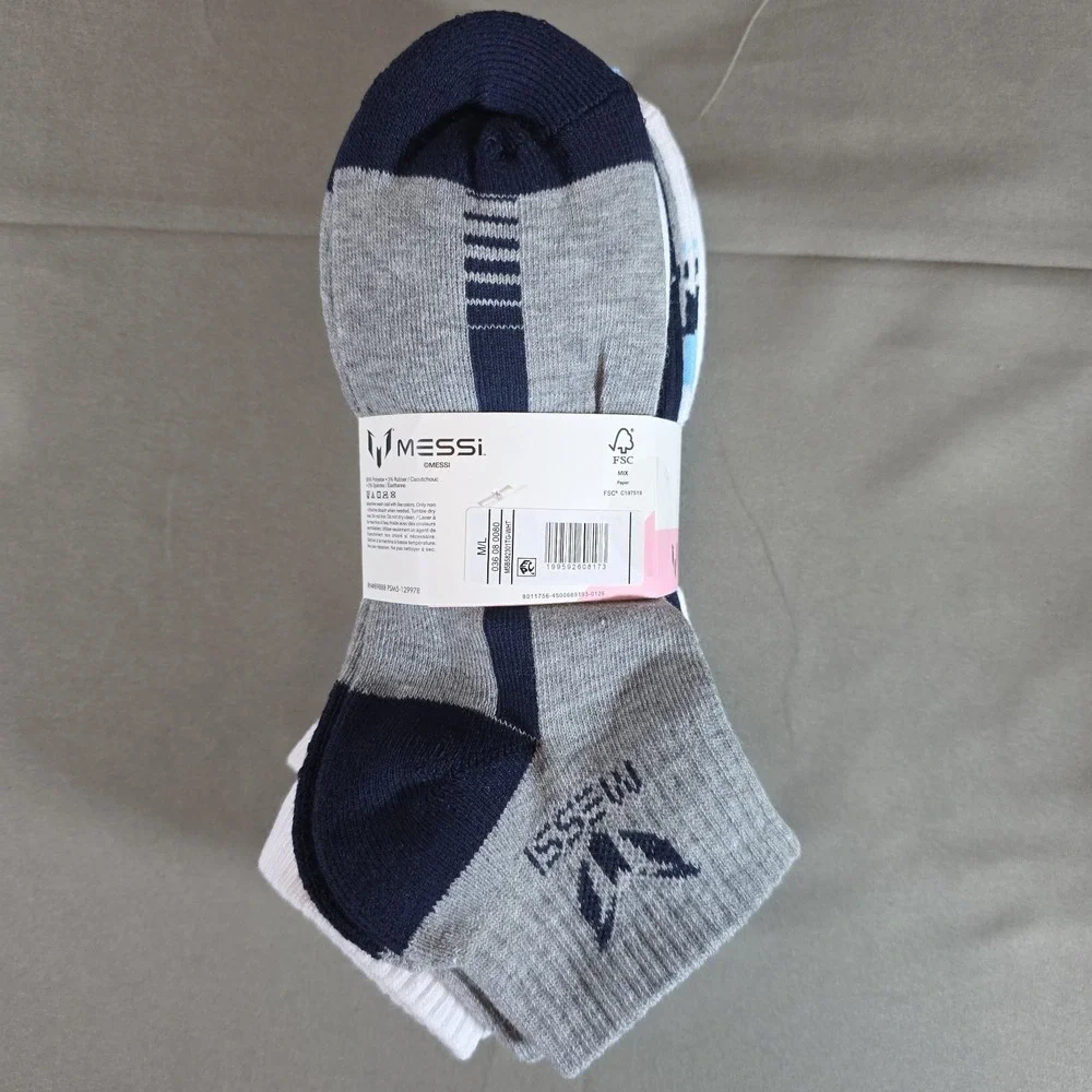 Messi Cushioned Kids Quarter Socks 6 Pack M/L Size 3-10 Ankle